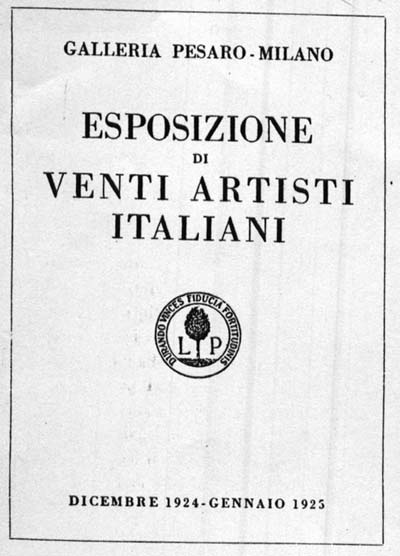 1924. Catalogo della Esposizione di venti artisti italiani alla Galleria Pesaro di Milano